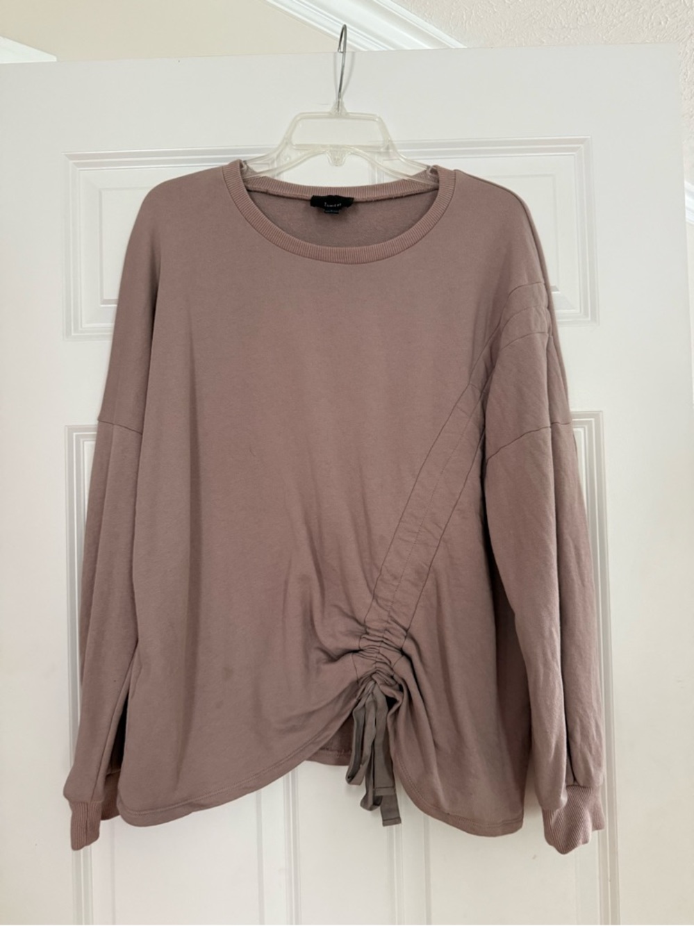 Lumiere Mauve Drawstring Side-Ruched Long Sleeve Top
